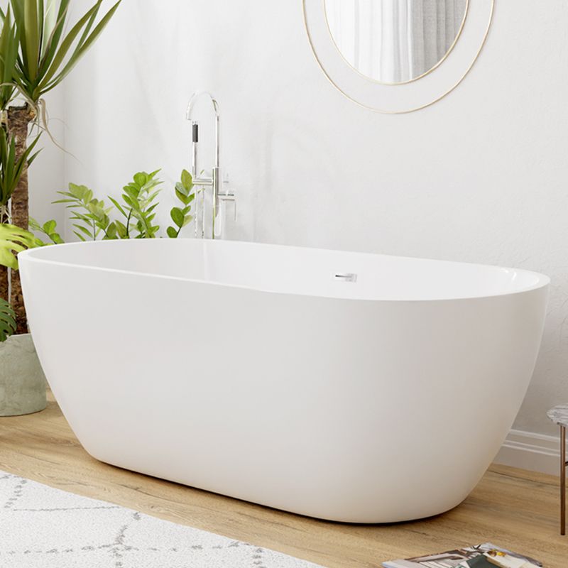 White Oval Bathtub with Drain Acrylic Soaking Freestanding Tub