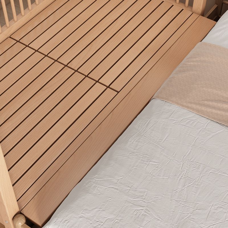 Farmhouse Style Beech Crib Solid Wood Nursery Crib with Guardrails