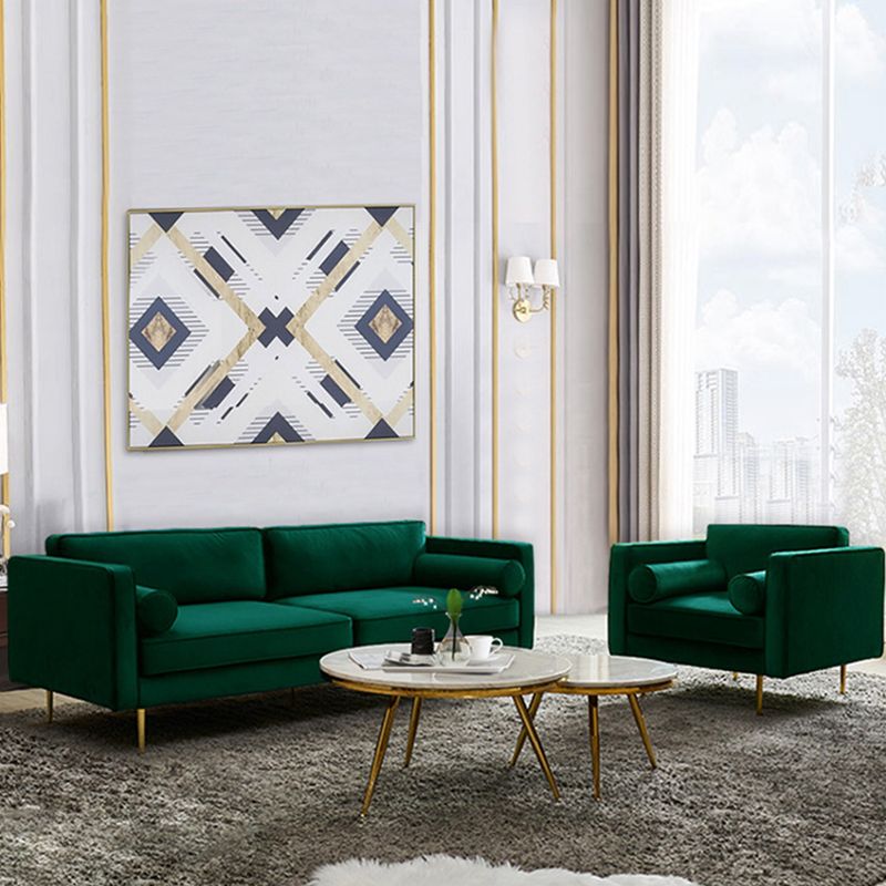 Tuxedo Arm Sofa Modern Style Green Velvet Sofa with Metal Legs