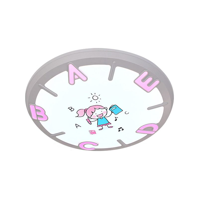 Kinder-Deckenleuchte mit rundem Lampenschirm, Kunststoff-LED-Schlafzimmer-Hängeleuchte mit Buchstabenmuster in Blau/Rosa