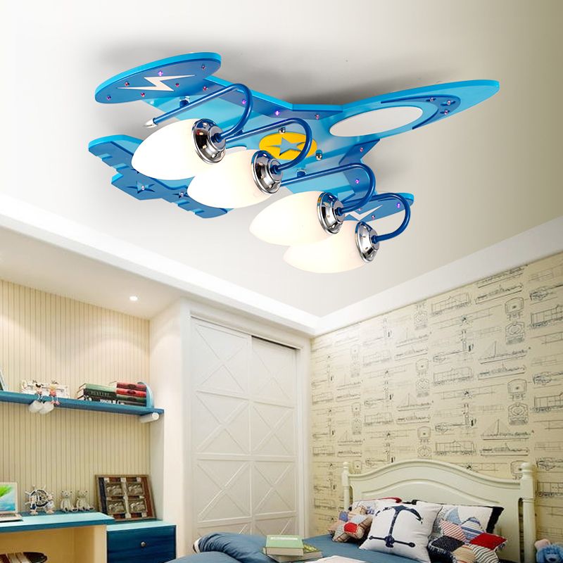 Blue Glass Flush Mount Creative Plane Flush Ceiling Light for Children's Room