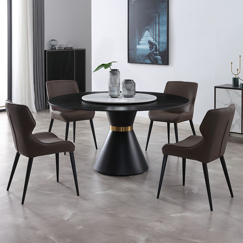 Scandinavian Style Faux Leather Dining Chair Solid Back Chair with 4 Black Finish Legs