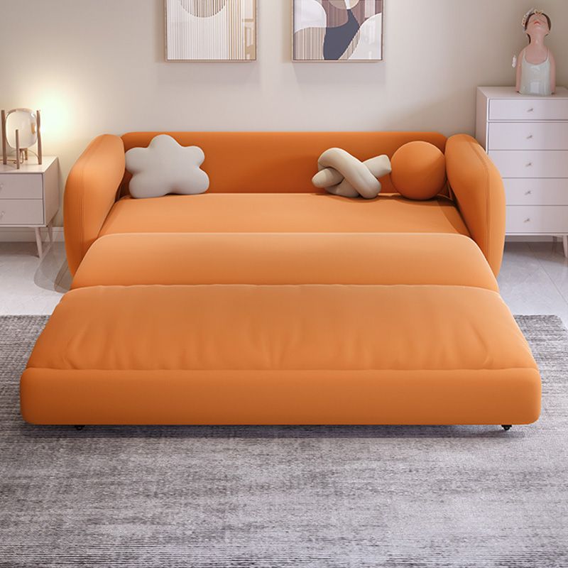 Orange Sleeper Sofa with Tight Back and Square Arms in Faux Leather