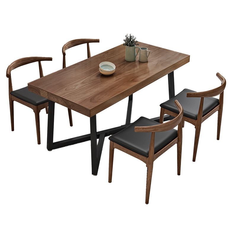 Industrial Solid Wood Dining Table Brown Rectangle Table with Metal Base for Dinning Room