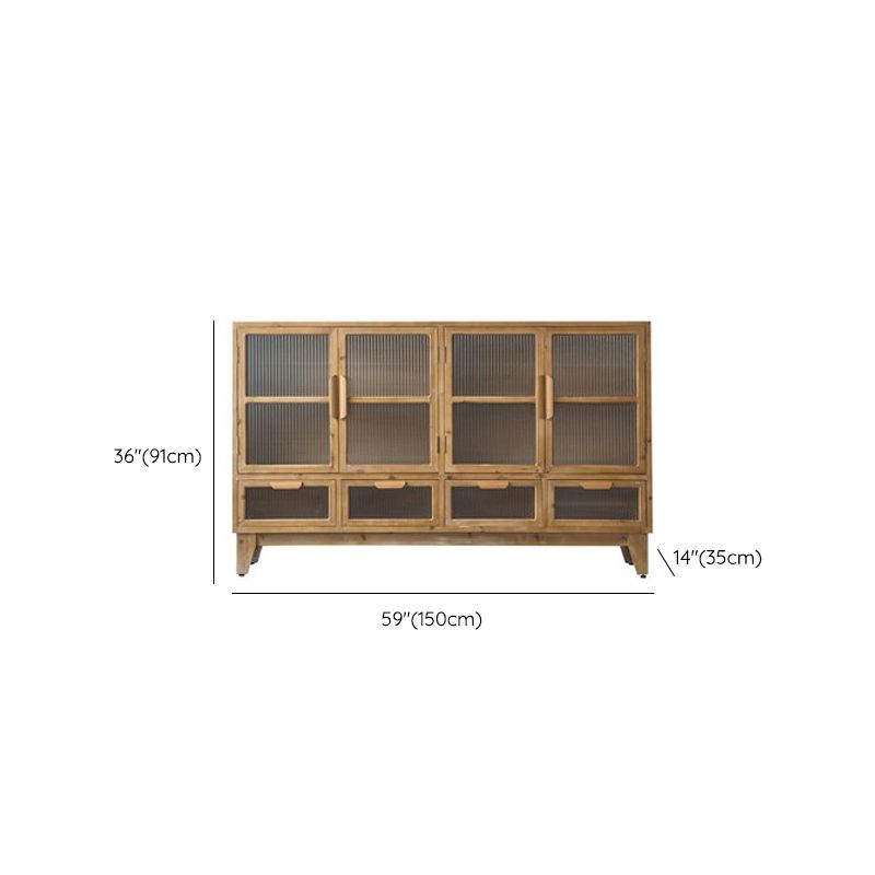 Traditional Solid Wood Display Stand Glass Doors Buffet Cabinet for Dining Room