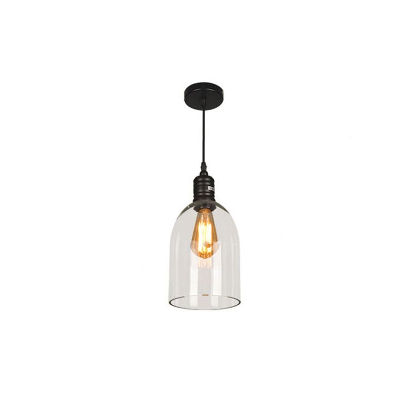 Stile industriale vintage a 1 luci Light appeso a campana trasparente in vetro lampada a sospensione in nero