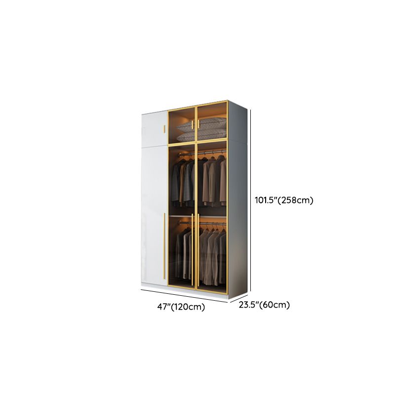 Modern Wood and Glass Wardrobe Freestanding Wardrobe with Soft Close Drawers and Doors