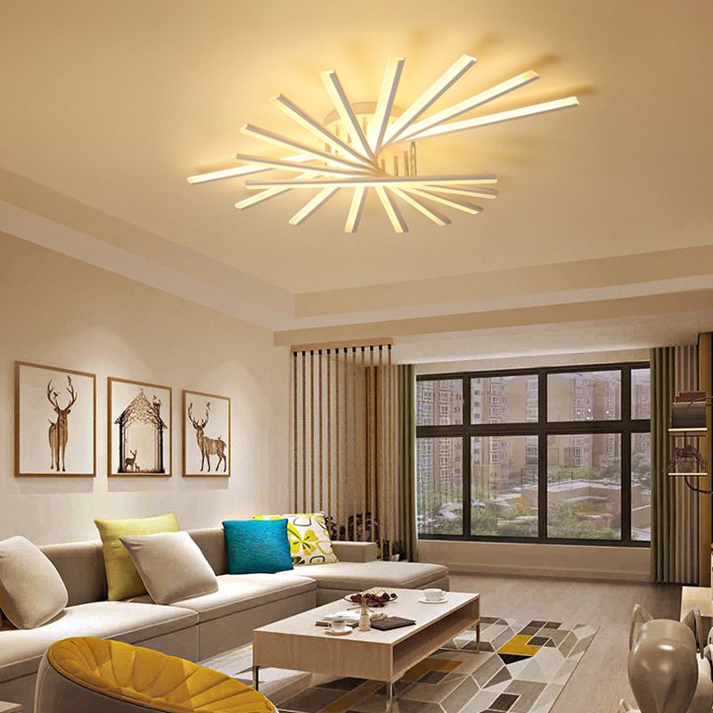 Fan-Shaped Living Room LED Semi Flush Acrylic Modern Flush Ceiling Lighting Fixture