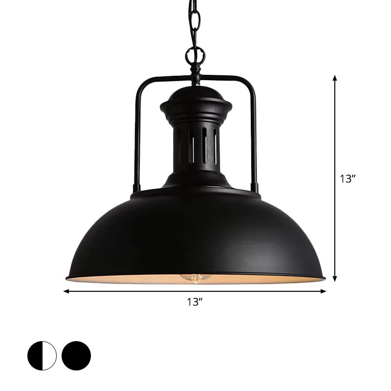 1-Bulb Bowl Drop Anhänger Dachbodenstil Schwarz/Schwarz-Weiß-Metallic Hanging Lamp mit Arm und belüfteter Sockel, 13 "/16" breit