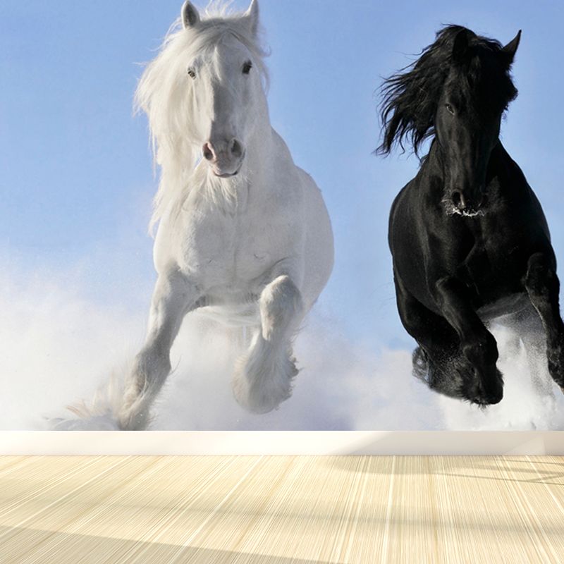 Horses Print Mural Decal Contemporary Non-Woven Texture Wall Art in Pastel Color