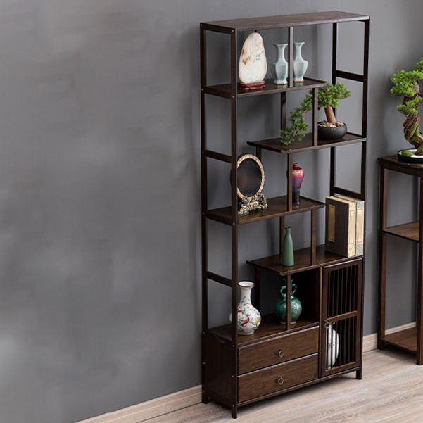 Espresso Shelf Bookcase with Doors Open Back Bookshelf for Office