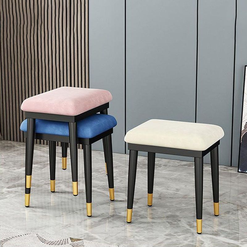 Glam Ottoman Velvet Upholstered Solid Color Square Ottoman with Metal Legs