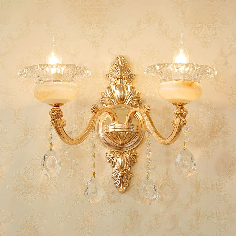 Verweerde zink gearceerde wandlicht vintage imitatie jade gang muur gemonteerde lamp met kristal accent