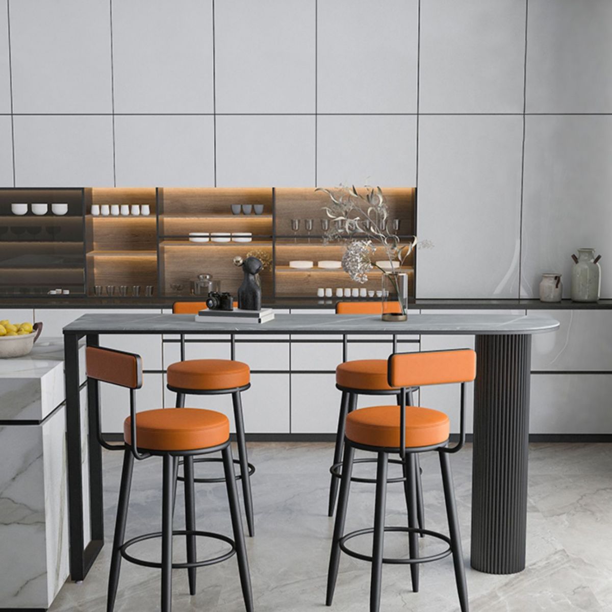 Modern Sintered Stone Double Pedestal Dining Bar Table for Kitchen Dining Room