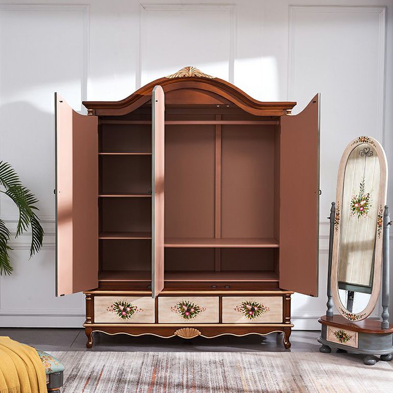 Coastal Wardrobe with Hinged Doors Matte Finish Wood Cabinet for Home