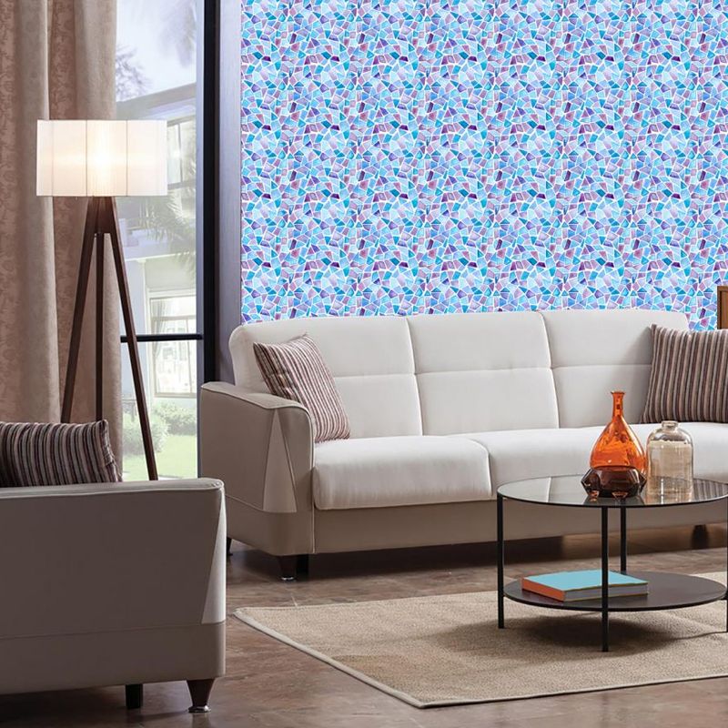 Industrial Mosaic Tile Wallpaper Panel Blue-Purple Marble Wall Covering, Peel and Stick