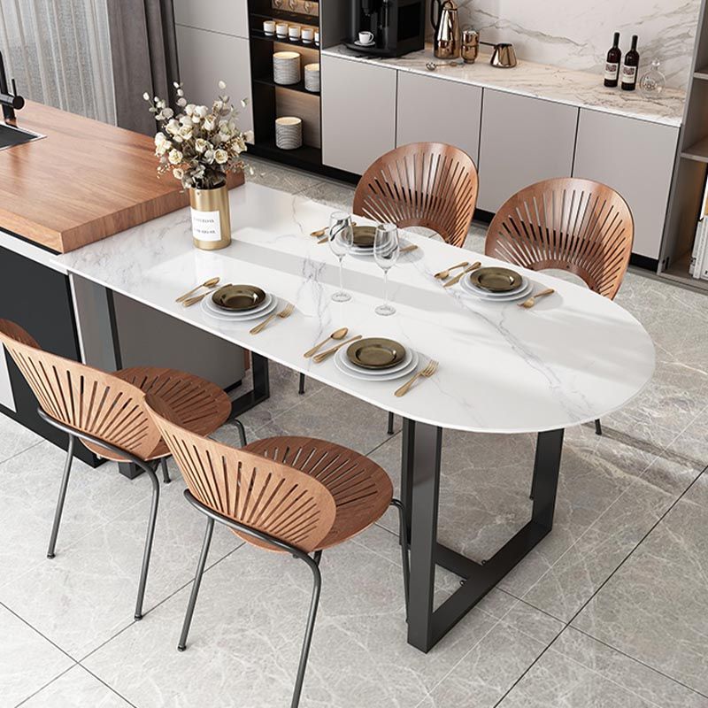 Modern White Stone Top Dinette Table Black Base Dining Table for Living Room