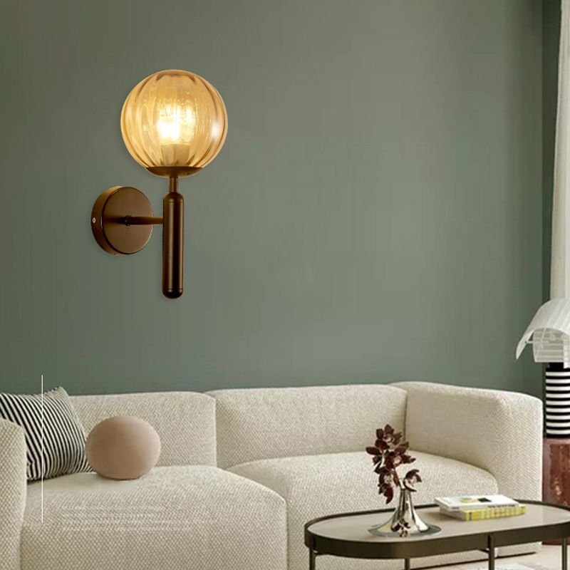 1-Licht-Glas-Globus-Wandlampe 12,5 Zoll Höhe Nordischer Metallleuchten für Treppenhaus