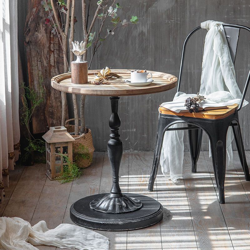 Circular Pedestal Base Design Made of Old Solid Wood Table French Country Style Side Table