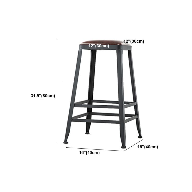 Industrial Metal Stool Faux Leather Cushion Footrest Stool for Bar