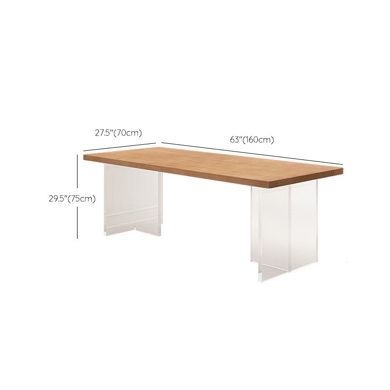 Rectangle Acrylic Base Dining Table Medieval Modern Style Wood Table for Kitchen