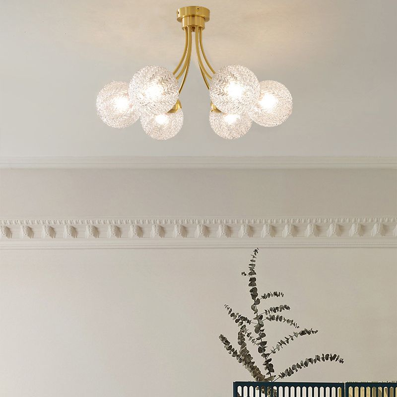 Glass Sputnik Semi Flush Mount Fixture Modern Flush Light Fixture in Gold