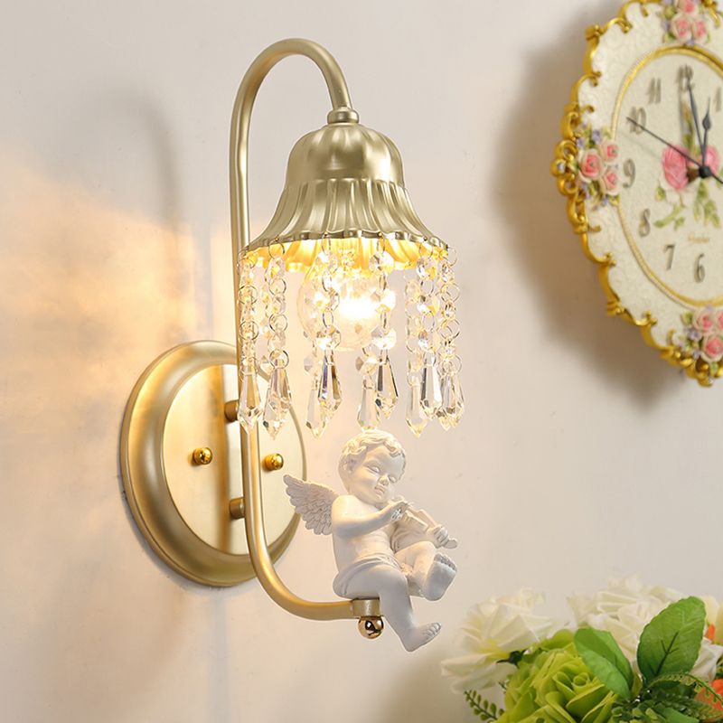 Nordic Style Crystal Wall Sconce Arc Shape Gold Wall Light for Living Room