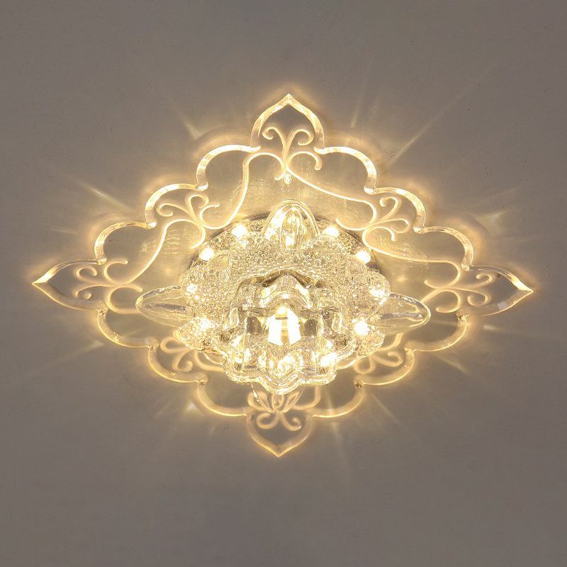 Plafonnier encastré carré pour entrée, luminaire encastré contemporain à LED en cristal transparent