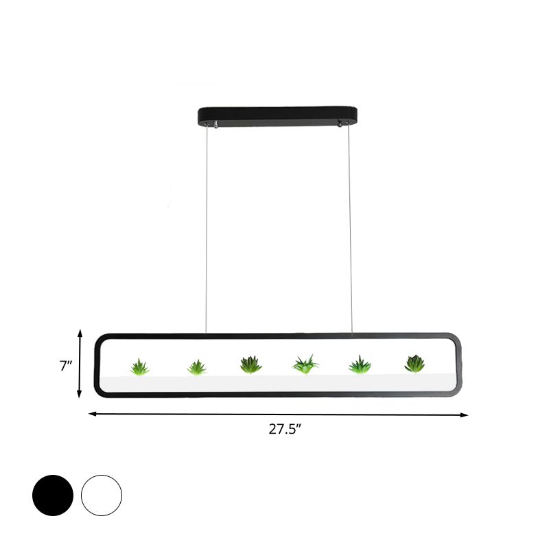 Rectangular Acrylic Island Chandelier Simple 27.5"/39" Long LED Dining Room Ceiling Light in Black/White