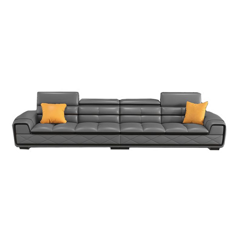 Contemporary Cloud Gray Square Arm Stationary Genuine Leather Sofa
