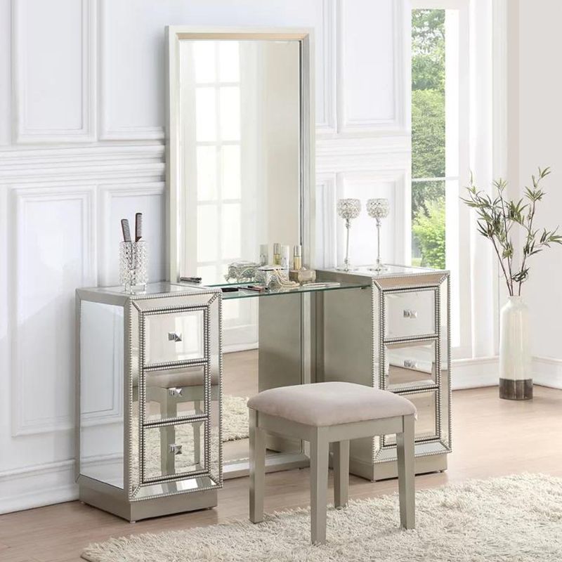 Sliver Glass Vanity Set 15.74" Wide Make-up Vanity with 6 Storage Drawers