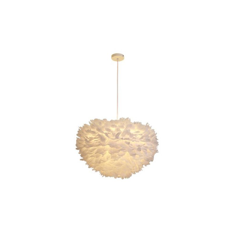 Hemispherical Living Room Feather Pendant Light Feather 1-Light Modern Suspension Light Fixture