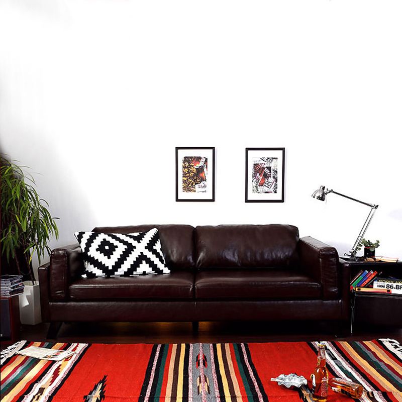 Faux Leather Sofa Modern 25.98" H Cushions Couch in Black/Brown