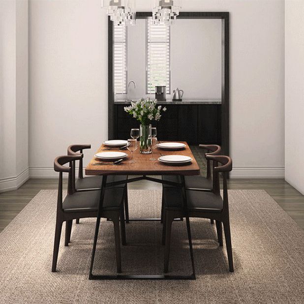 Industrial Style Solid Wood Top Dining Room Set with Rectangle Shape Table Dining Room Set