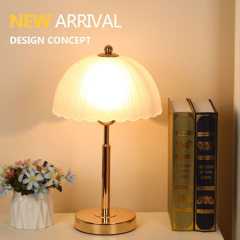 Frosted White Glass Scalloped Shade Night Lamp Modern 1-Head Table Light for Bedroom