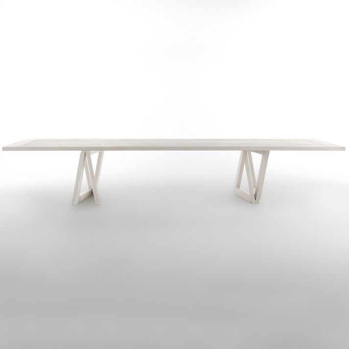 Industrial Pine Wood Table for Restaurant Rectangle Dining Table with Double Pedestal Base