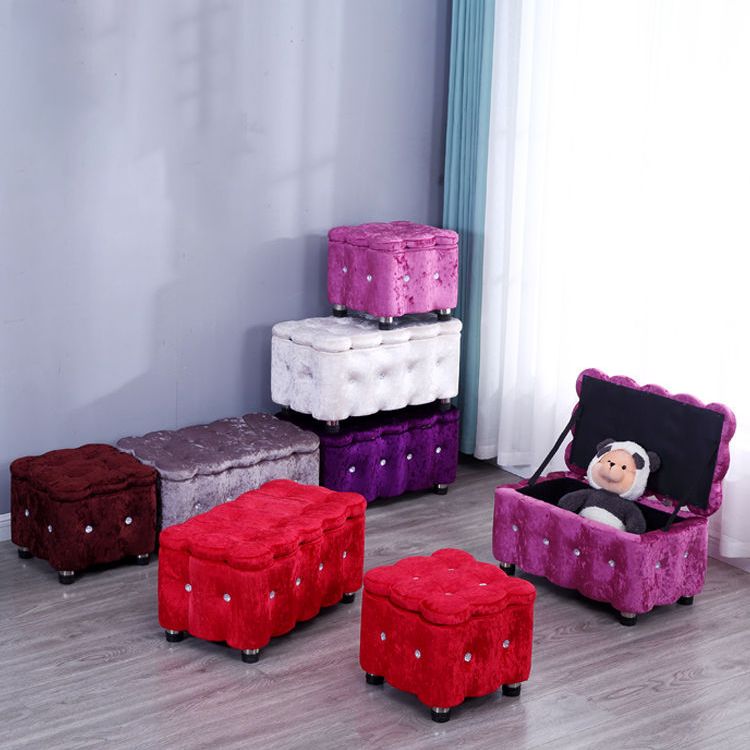 Glam Plain Storage Pouf Plain Velvet Tufted with Storage Rectangle Couch Ottoman