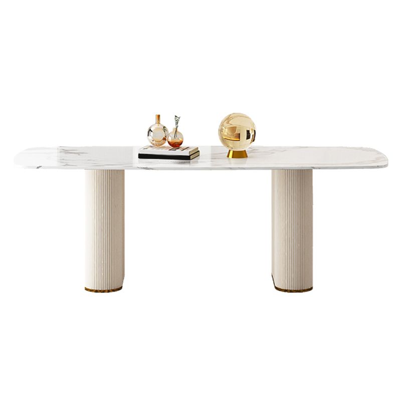 Sintered Stone Top Modern White Table for Restaurant Oval Dining Table Double Pedestal