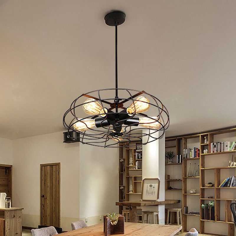 5-Light Cage Hanging Lamp Industrial Iron Chandelier Lighting Fixture for Bedroom