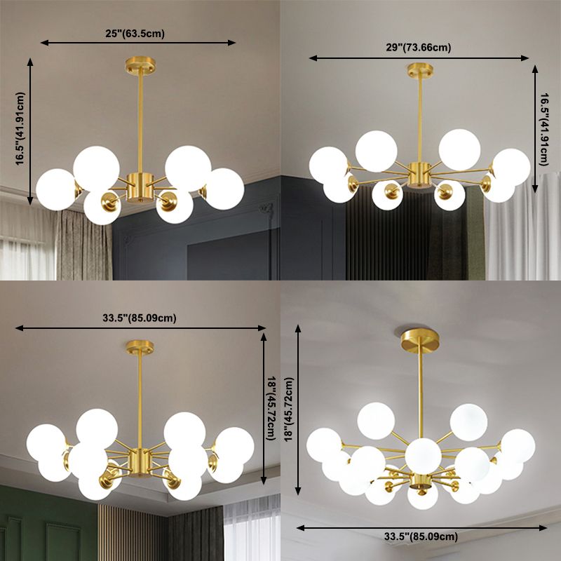 Gold Chandelier Lighting Fixtures Designer Style Multi-Head Suspension Light with White Glass Shade
