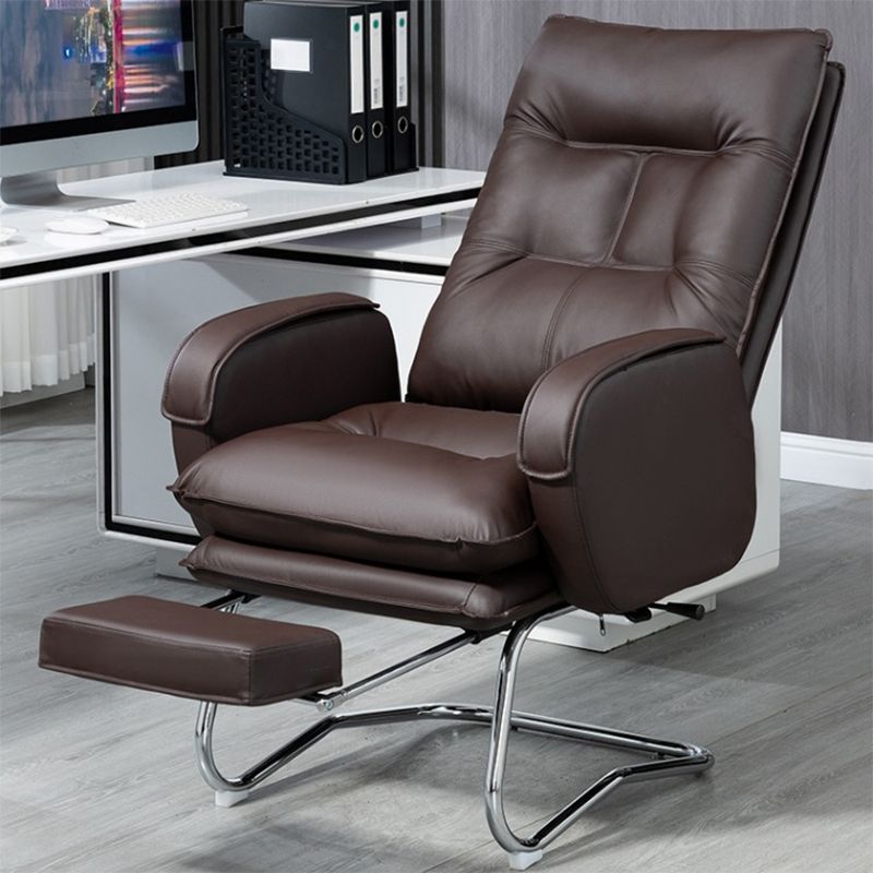 Modern Armless Office Chair Leather No Distressing No Wheels Ergonomic Desk Chair