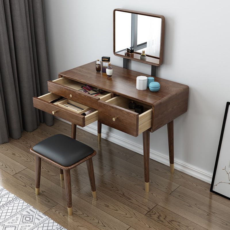 3-Drawer Vanity Makeup Table Set Traditional Mirrored Ash Vanity
