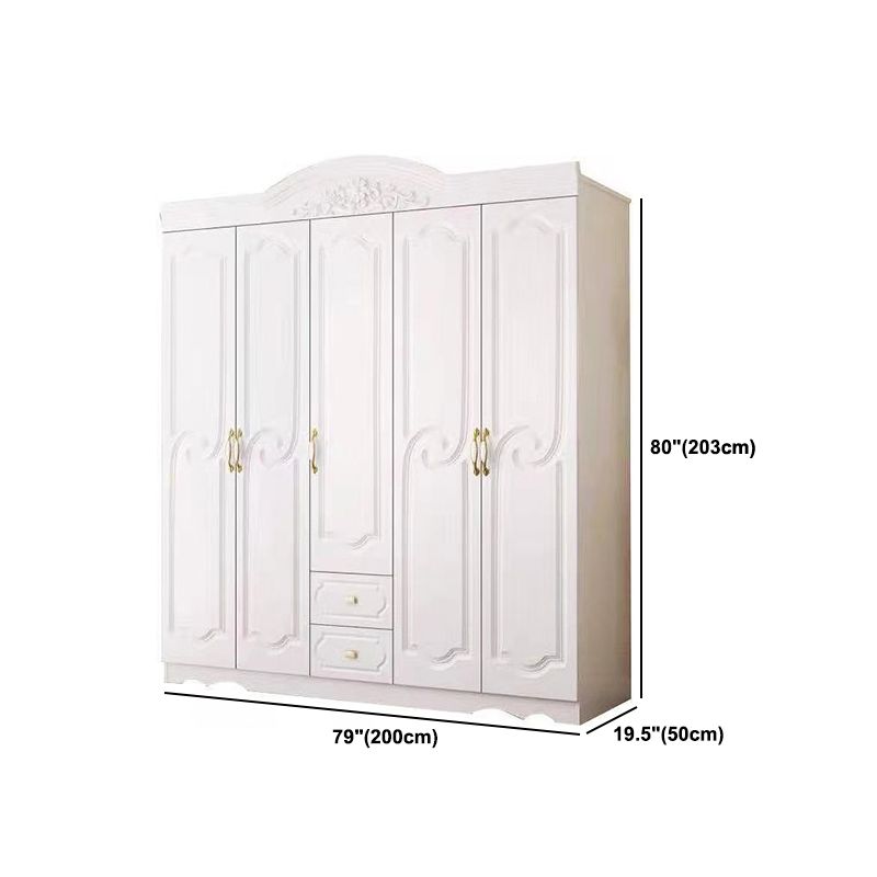 French Country Wardrobe Cabinet White Engineered Wood Wardrobe with 2 Drawers