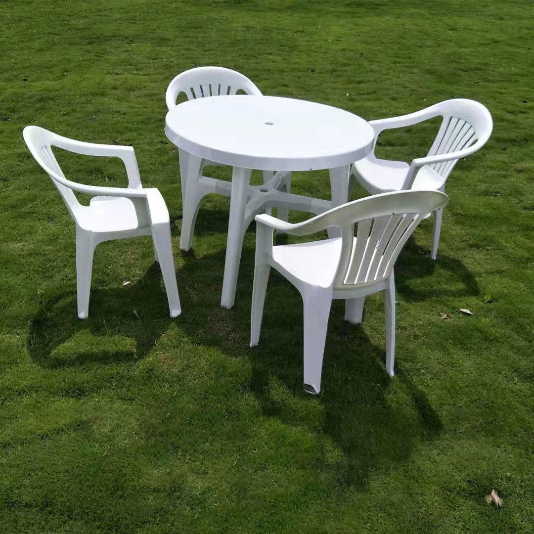 Plastic Outdoor Dining Table Modern White Patio Table with Umbrella Hole