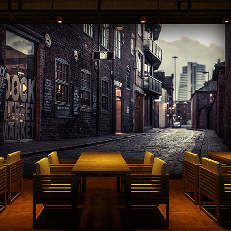 Retro Street Wall Art for Restaurant Decoration Nordic Wall Mural, Made to Measure
