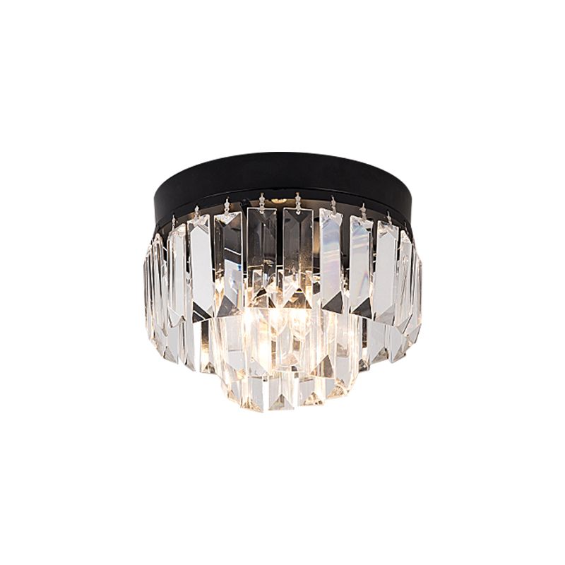 Accesorio de iluminación LED Lámpara de montaje empotrado con pantalla de tambor de 2 niveles, cristales de corte biselado transparente, en dorado/negro