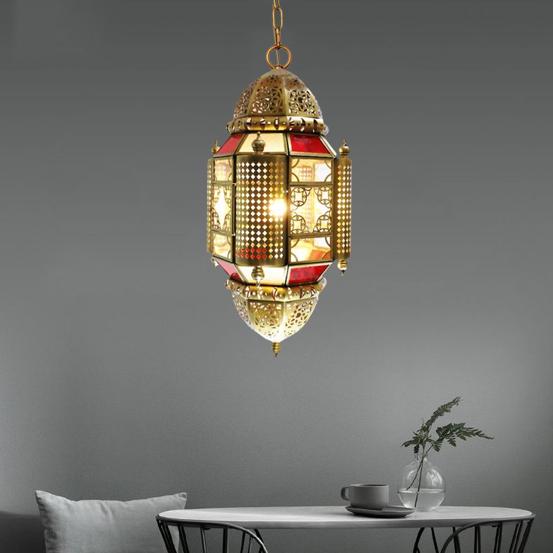 1 lampe suspendue légère Lantern Lantern Metal Suspension Éclairage avec conception de découpe en laiton