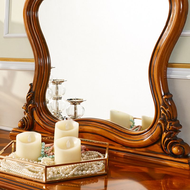 17.71" Wide Brown Vanity Set with Mirror Wood Vanity Tables with 3 Storage Drawers