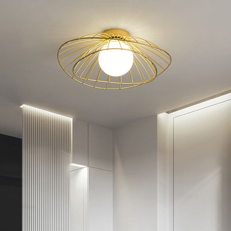 Metal Round Flush Ceiling Light Industrial Style 1 Light Flush Mount Fixture