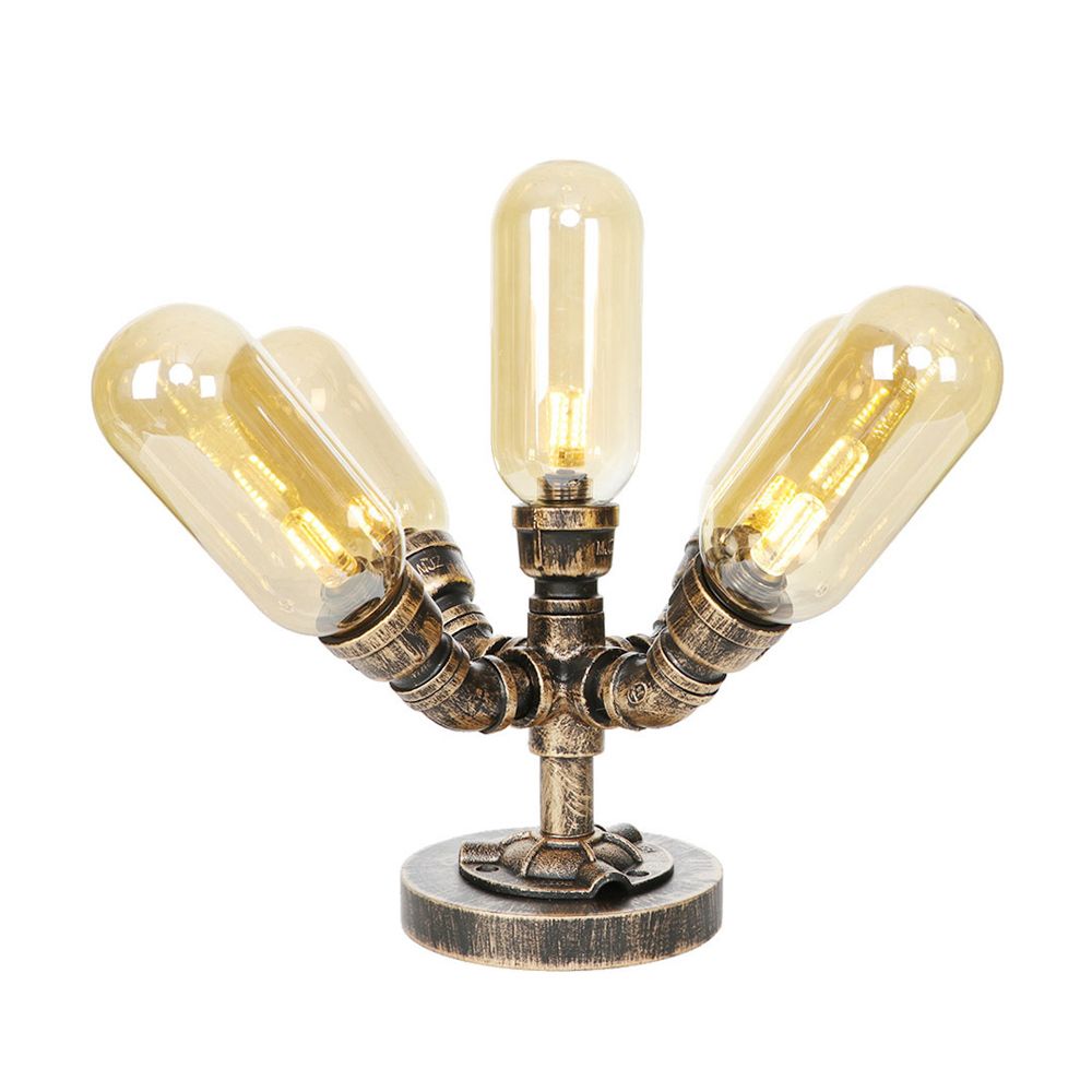 4 Bulbs LED Table Lighting Vintage Capsule Shade Amber/Clear Glass Nightstand Lamp for Bedroom
